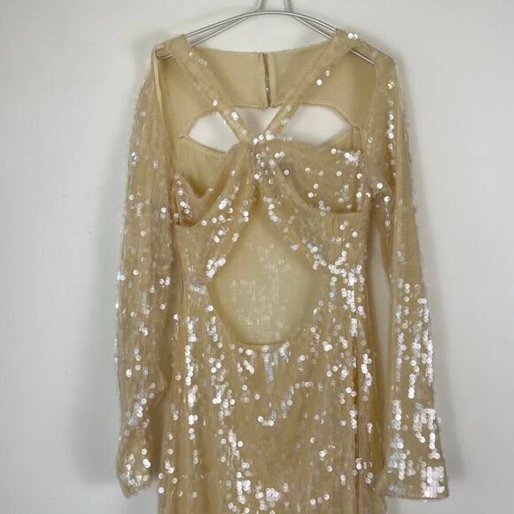 Kim Shui Cut Out Gown Sequin Pailette in Champagne Size XL - NWOT - Picture 11 of 11